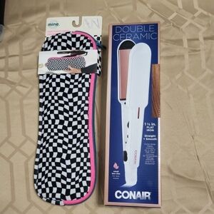 Conair Double Ceramic Flat Iron with Black and White Checkered Case